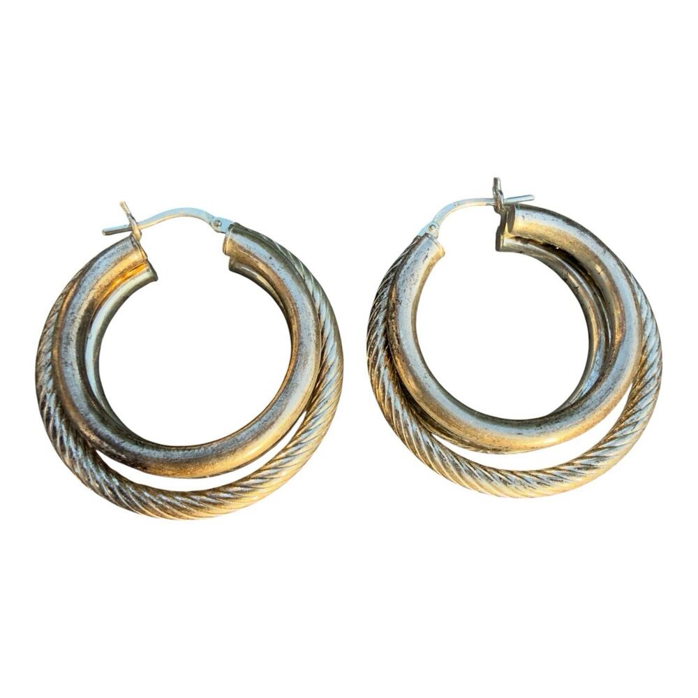 Vintage Sterling Silver 925 Multi Hoop Earrings Layered (120)